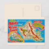 Oahu Wikiki Strand Karte Postkarte (Vorne/Hinten)