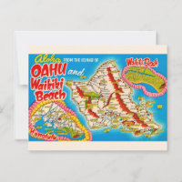 Oahu Wikiki Strand Karte Postkarte