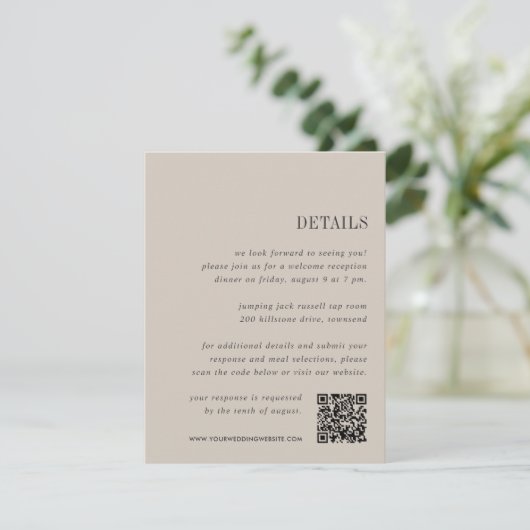 Oak Beige | Details zur Hochzeit Begleitkarte (Stehend Vorderseite)