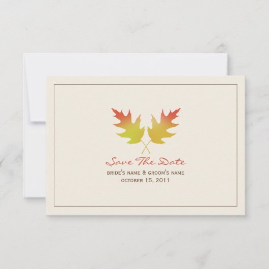 Oak-Blätter Hochzeit im Herbst Save the Date (Vorderseite)