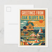 Oak Bluffs MA Retro-Kunstposter Postkarte (Vorne/Hinten)