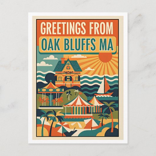 Oak Bluffs MA Retro-Kunstposter Postkarte (Vorderseite)