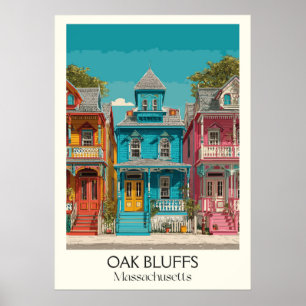 Oak Bluffs MA Vintag Gingerbrot Hütten Art Poster