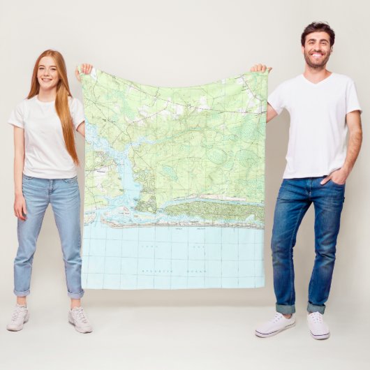 Oak Island North Carolina Karte (1990) Fleecedecke (Beispiel)