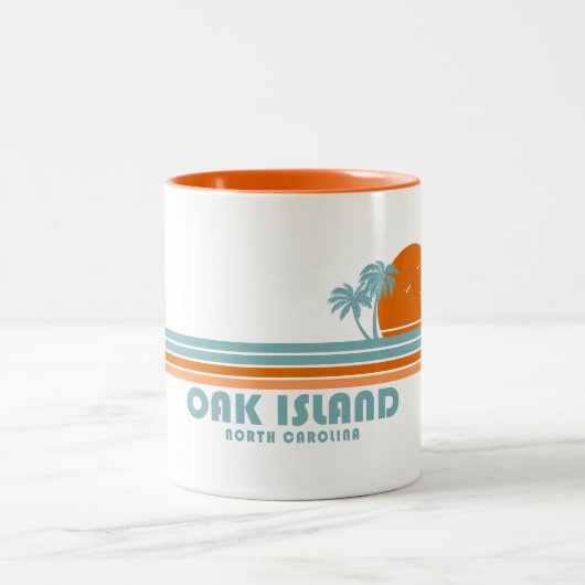 Oak Island North Carolina Sun Palm Trees Zweifarbige Tasse (Mittel)