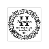 Oak Leaf Acorns Wreath | Monogramm Rücksendeadress Gummistempel (Prägung)