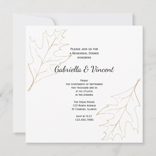 Oak Leaf Herbst Hochzeitsessen Probe Einladung (Vorderseite)