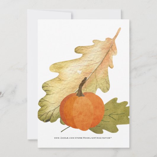 Oak Leaf & Pumpkin Erntedank Dinner Einladung (Rückseite)