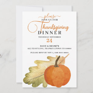 Oak Leaf & Pumpkin Erntedank Dinner Einladung