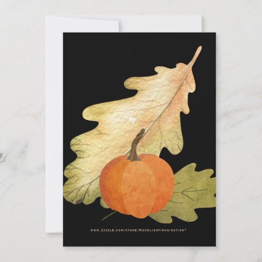 Oak Leaf & Pumpkin on Black Erntedank Dinner Einladung (Rückseite)