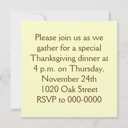 Oak Leaf und Acorn Rosette Erntedank Einladung (Rückseite)