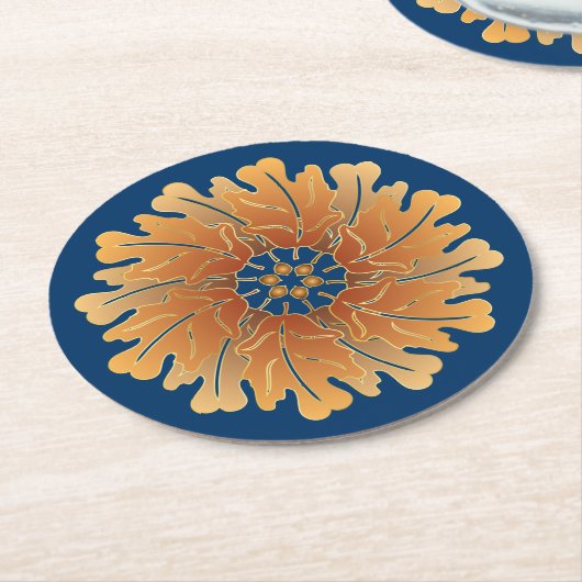 Oak Leaf und Acorn Rosette Runder Pappuntersetzer (Angewinkelt)