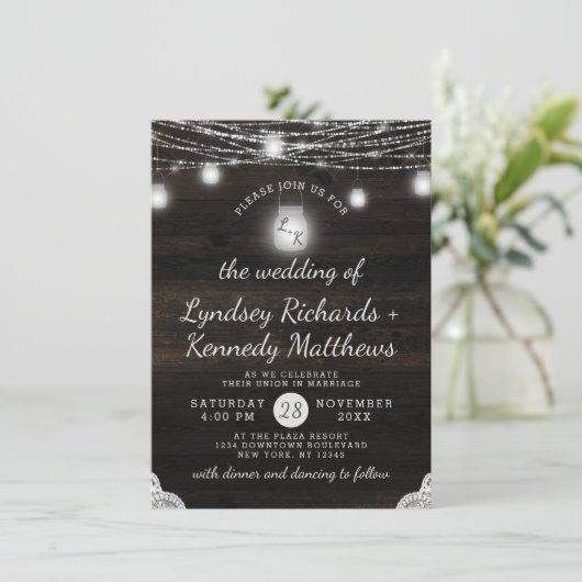 Oak Ridge Rustic Barn Wood & Mason Jars Wedding Einladung (Stehend Vorderseite)
