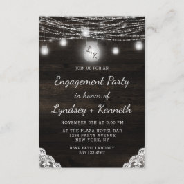 Oak Ridge Rustic Dark Brown Wood Engagement Party Einladung