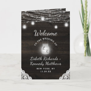 Oak Ridge Rustic Dark Wood & Lace Hochzeit Zeremon Programm