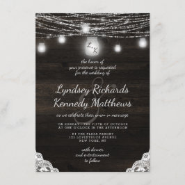 Oak Ridge Rustic Dark Wood & Lace Wedding Einladung