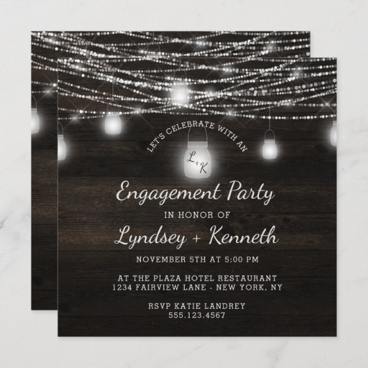 Oak Ridge Rustic Let's Celebrate Engagement Party Einladung (Vorne/Hinten)