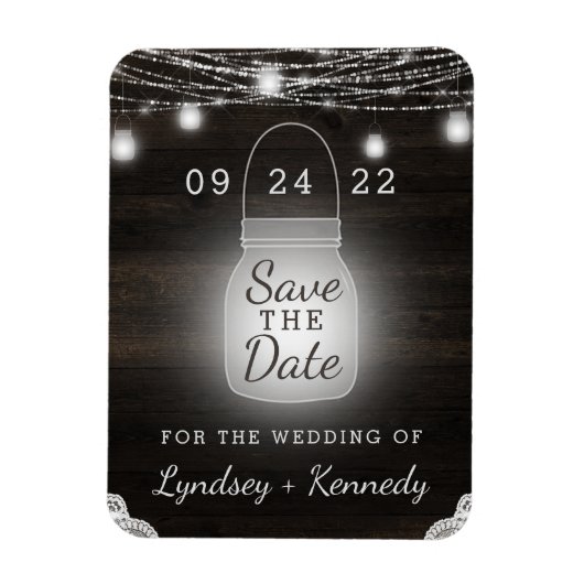 Oak Ridge Rustic Mason Jar Lights Save the Date Magnet (Vertikal)