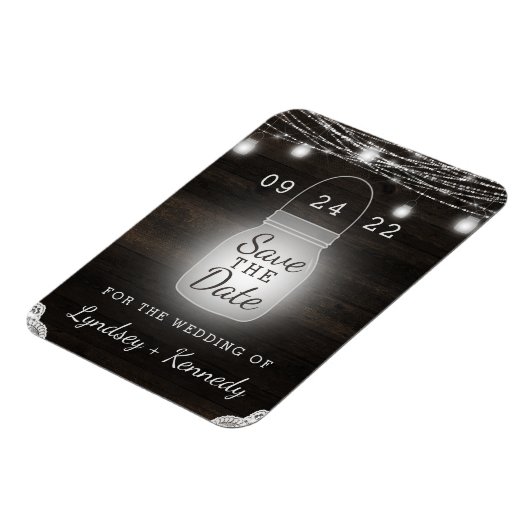 Oak Ridge Rustic Mason Jar Lights Save the Date Magnet (Linke Seite)