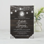 Oak Ridge Rustic Mason Jars & String Light Wedding Einladung (Stehend Vorderseite)