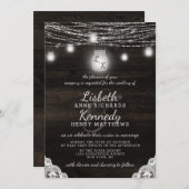 Oak Ridge Rustic Mason Jars & String Light Wedding Einladung (Vorne/Hinten)