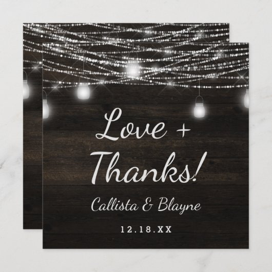 Oak Ridge Rustic Wedding Liebe und Dank Square Dankeskarte (Vorne/Hinten)