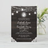 Oak Ridge Rustic Wood Lace & Mason Jars Wedding Einladung (Stehend Vorderseite)