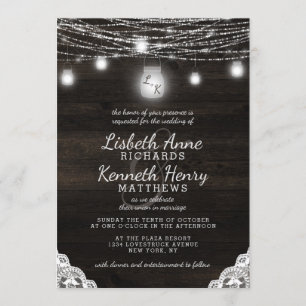 Oak Ridge Rustic Wood Lace & Mason Jars Wedding Einladung
