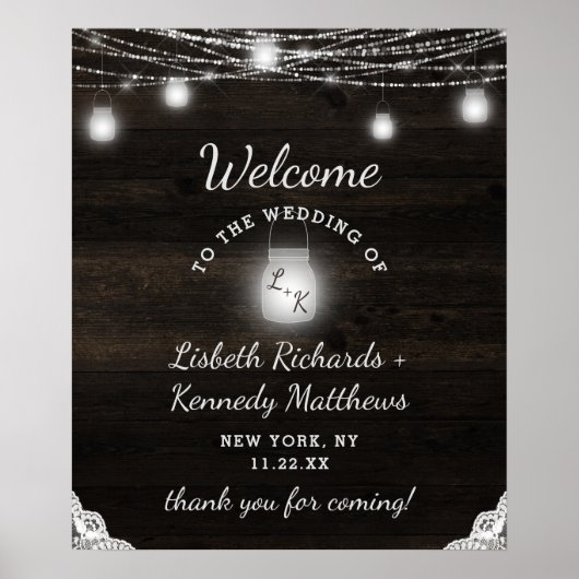 Oak Ridge Rustic Wood & Lace Wedding Begrüßungszei Poster (Vorne)