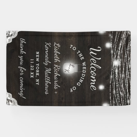 Oak Ridge Rustic Wood & Mason Jars Wedding Willkom Banner (Horizontal)