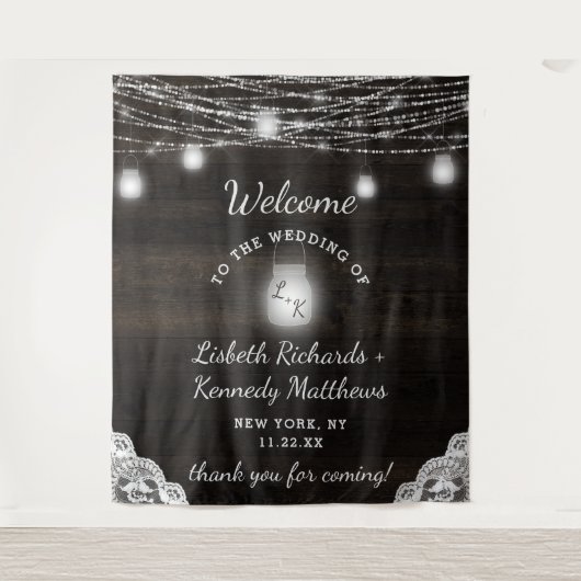 Oak Ridge Rustic Wood & Mason Jars Wedding Willkom Wandteppich (Vorderseite)