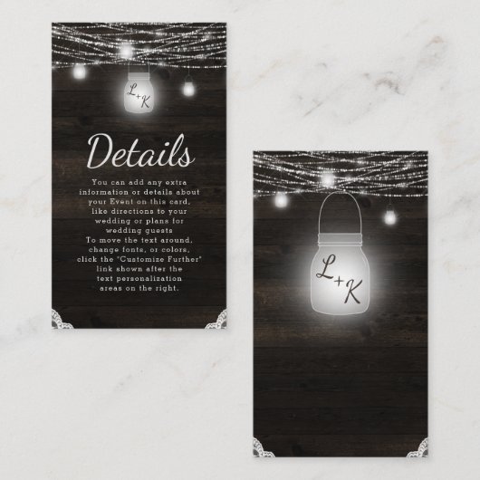 Oak Ridge Rustikales dunkles Holz & Spitzen Hochze Begleitkarte (Vorne/Hinten)