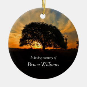 Oak Tree and Sunset Memorial Keramik Ornament