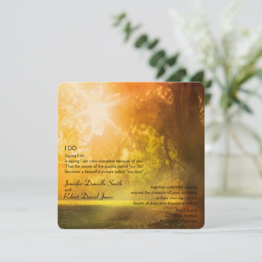 Oak Tree at Sunset Wedding Einladung (Stehend Vorderseite)