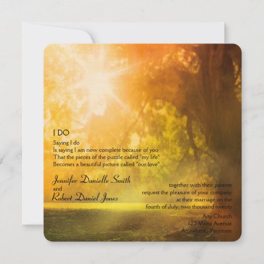 Oak Tree at Sunset Wedding Einladung (Vorderseite)