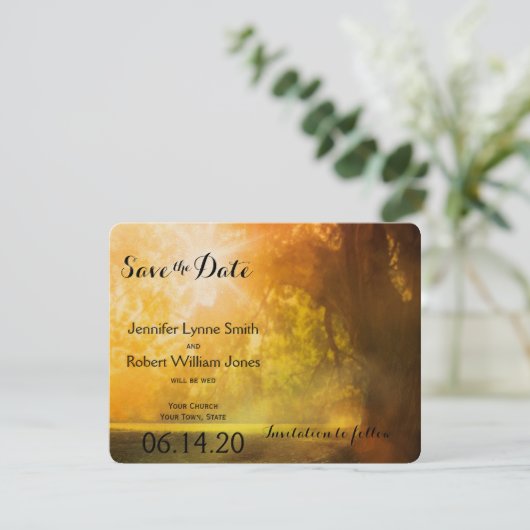 Oak Tree at Sunset Wedding Save the Date (Stehend Vorderseite)
