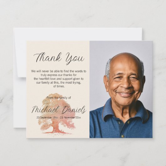 Oak tree Beerdigung Vielen Dank Karten (Vorderseite)