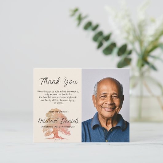 Oak tree Beerdigung Vielen Dank Karten (Stehend Vorderseite)