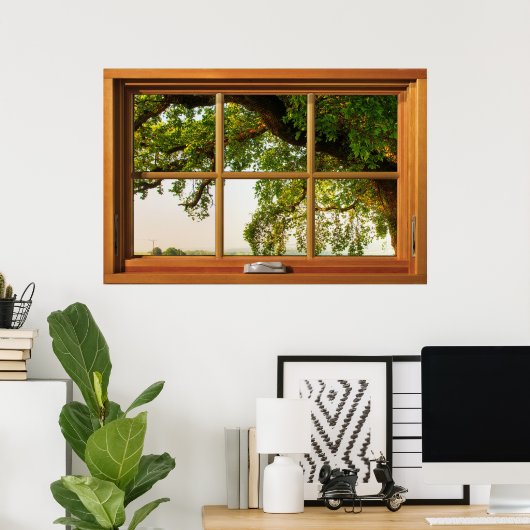 Oak Tree Branches Holzfenster Illusion Poster (Heimbüro)