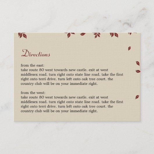 Oak Tree Directions Card Begleitkarte (Vorderseite)