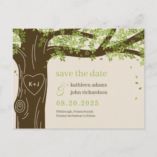 Oak Tree EDITABLE FARBE Save the Date Postcard Postkarte (Vorderseite)