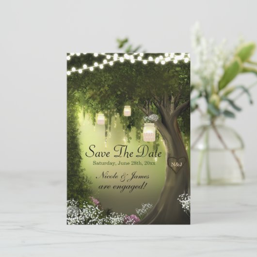 Oak Tree Enchanted Forest Garden Save the Date (Stehend Vorderseite)