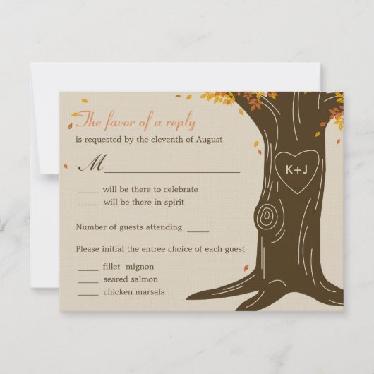 Oak Tree Hochzeit im Herbst RSVP Card mit Menü Sel (Vorderseite)
