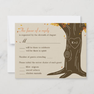 Oak Tree Hochzeit im Herbst RSVP Card mit Menü Sel Karte