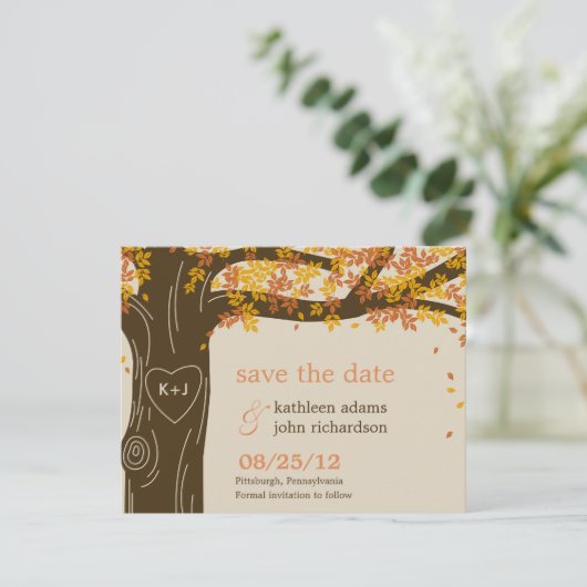 Oak Tree Hochzeit im Herbst Save the Date Karte (Stehend Vorderseite)