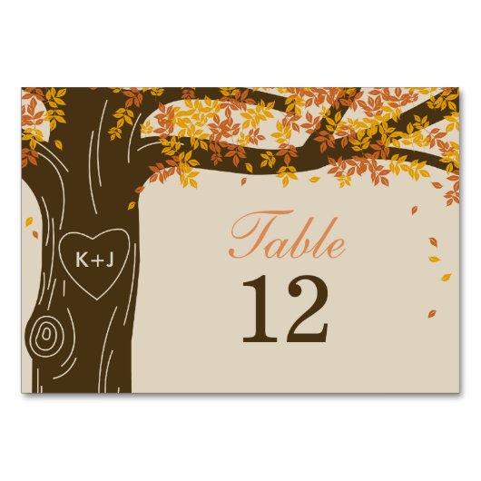 Oak Tree Hochzeit im Herbst Tischnummer Card (Vorderseite)
