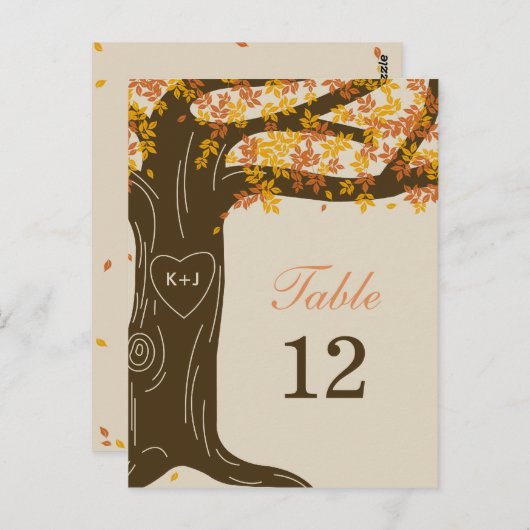 Oak Tree Hochzeit im Herbst Tischnummer Card (Vorne/Hinten)