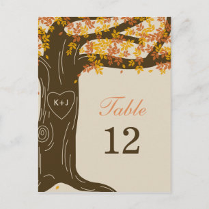 Oak Tree Hochzeit im Herbst Tischnummer Card