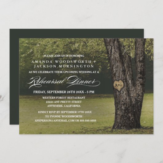 Oak Tree Initials Probe Dinner Einladungen (Vorne/Hinten)