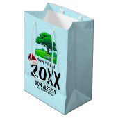 Oak Tree Logo | Santa Hat Happy Holidays Business Mittlere Geschenktüte (Vorderseite Schrägansicht)